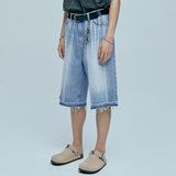 navajo pattern cut off bermuda pants light blue