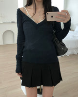 シースルーディープVネックTシャツ (2 colors)