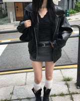 Curved leather jacket