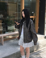 Washing big pocket leather jacket