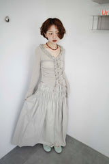 Double Shirred Leather Skirt