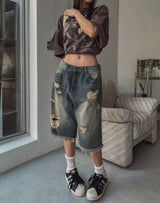 Heart Destroyed Bermuda Pants