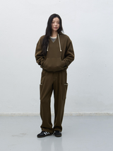 stitch cargo sweat pants - khaki        