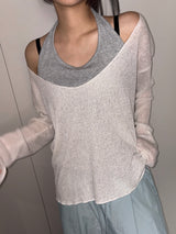 Frisley Pastel U-Neck Loose Summer Knit Top 4color
