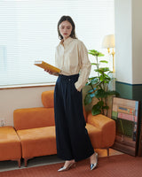 TAILORED DOUBLE PLEATED SLACKS [NAVY]