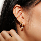 gold u-shape shield drop huggie hoop 14k gold plating + 925 silver earrings E067-07G