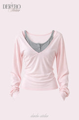 Stella Pink Gray Layered Long Sleeve T-shirt