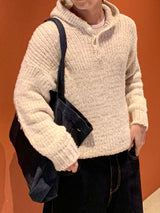  Bow henley neck hood knit