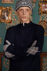 ARGYLE ZIP-UP KNIT / NAVY