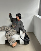 leopard leopard wide long pants