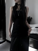 halter strap slit layered one piece (2color)