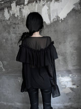 シフォンラッフルVネックシアーブラウス (2color)