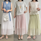 Cotton Gauze Layered A-Line Long Skirt