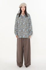 Retro style cashew flower Cuban collar straight long-sleeved floral shirt