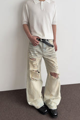 Faded Ripped Wide Jeans