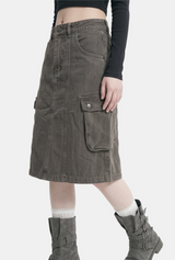 Molly Washed Cargo Denim Skirt