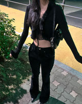 (HIP SHAPING/DATE LOOK) ベルベットストレッチデニムローライズブーツカット