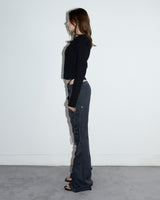 Pocket Henley Neck Ribbed Long Sleeve Black