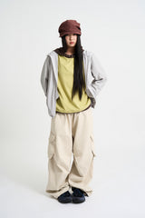 Contrast hood string t-shirt