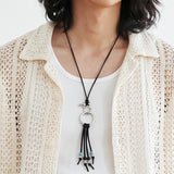 turquoise & leather cord beads necklace black