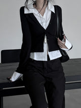 basic shirt layered cardigan (2color)