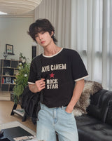Rokdon Star Lettering Ringer Short Sleeve T-shirt