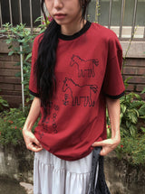 [unisex] モアブ ホース プリンティング リンガー ショート スリーブ ティー