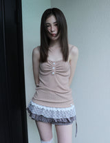チェッカード レース スリーブレス(BROWN)