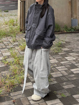 high neck two-way pocket short field jacket