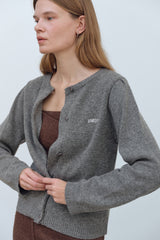 YUSE LOGO LAMSWOOL BASIC KNIT CARDIGAN - GRAY