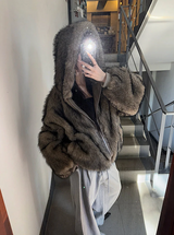 [Unisex] ファー2ウェイフードジップアップ(4color)