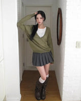 Monde Button Deep V-Neck Mohair Knit