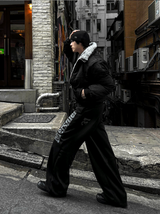 Shaggy Deep Black Winter Jumper + White Silver Black Fur