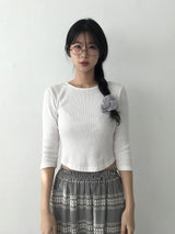 Three-Quarter Ribbed Knit Tee