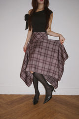 Unbalanced High Midi Checkered Skirt