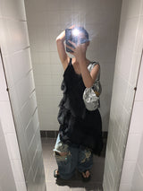 Black frill lace layered sleeveless dress