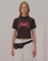LOVE RIBBON RINGER TSHIRT-BROWN