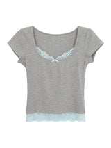 Sky Lace Gray Short Sleeve Tee