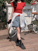 Double Belt Loop A-Line Denim Shorts (2color)