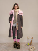 Two-tone Fox Fur Collar Oversized Down Coat