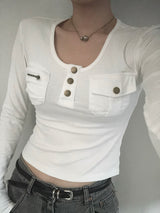 Two-Pocket Slim Button Tee