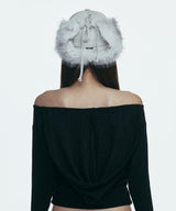 FAUX FUR HOTFIX LOGO EARFLAP CAP_GREY