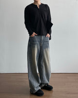 Pochi Slub Henely Neck Long Sleeve T