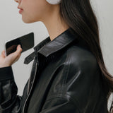 CROP LEATHER[FAUX] JACKET (BLACK)