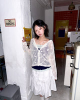 (2color) Flower Embroidery Flare Midi Skirt