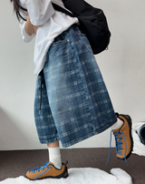 HIGH QUALITY🩵チェックバンディングデニムバミューダ 💙💎🫐🤍