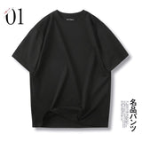 Men's summer loose casual round neck short sleeved T-shirt men's black