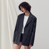 OVER-FIT SINGLE LEATHER JACKET BLACK