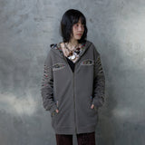 SLASHED CHECK HOODIE: BROWN