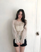 merlin puff strap shirring chiffon bl